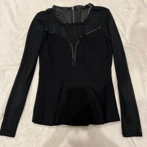 GUESS Black mesh sleeve long sleeve peplum top Size L